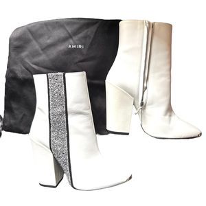 AMIRI Leather Heeled Boots with Glitter Accent NWOB Sz 36.5 (6)‎